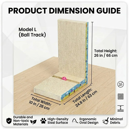Vertical L-Shaped Cat Scratcher Couch Furniture Protector, Upgraded Sturdy Cardboard Cat Scratching Pad, High-Density Hardened Plant Fiber Cat Ramp with Bell Toy Ball for Wall Corner Cat Furniture Cool Cat Stuff for Indoor Tiktokshopsummersale