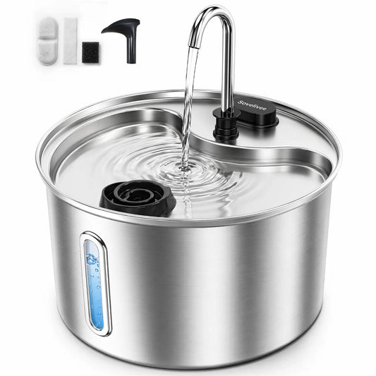 Sovelivee 3.5L Stainless Steel Cat Water Fountain for Dogs and Cats--Dog Water Dispenser--Cat Water Fountain--Stainless Steel--Ultra Quiet--4-Stage Filtration--Multiple Pets--Automatic Pet Water Fountain
