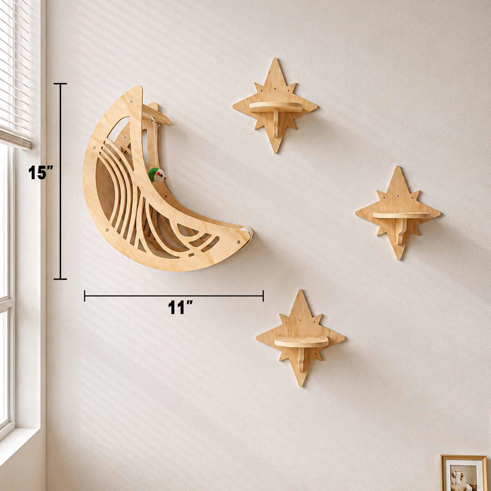 Moon & Star Cat Wall Shelves, Modern Wooden Cat Furniture with Decorative Cutouts, Space-Saving Cat Climbing System & Floating Perch for Indoor Cats